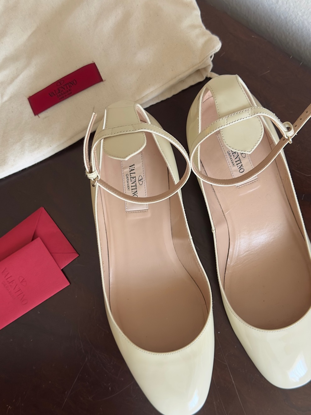 Valentino Garavani Cream Leather Ankle-Strap Low Heel Pumps - Picture 2 of 7